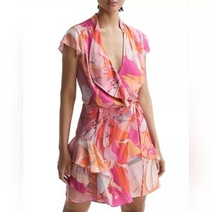 Reiss Marseille Floral Tropical Print Mini Wrap Dress NWT